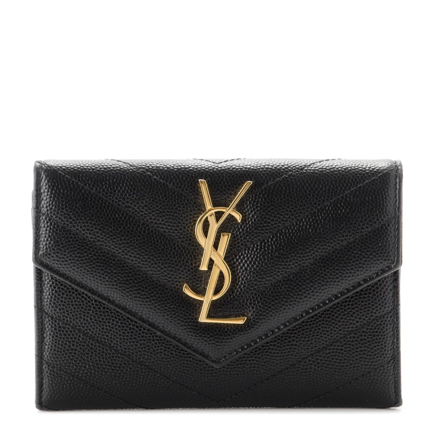 Grain De Poudre Matelasse Chevron Small Monogram Envelope Wallet Black