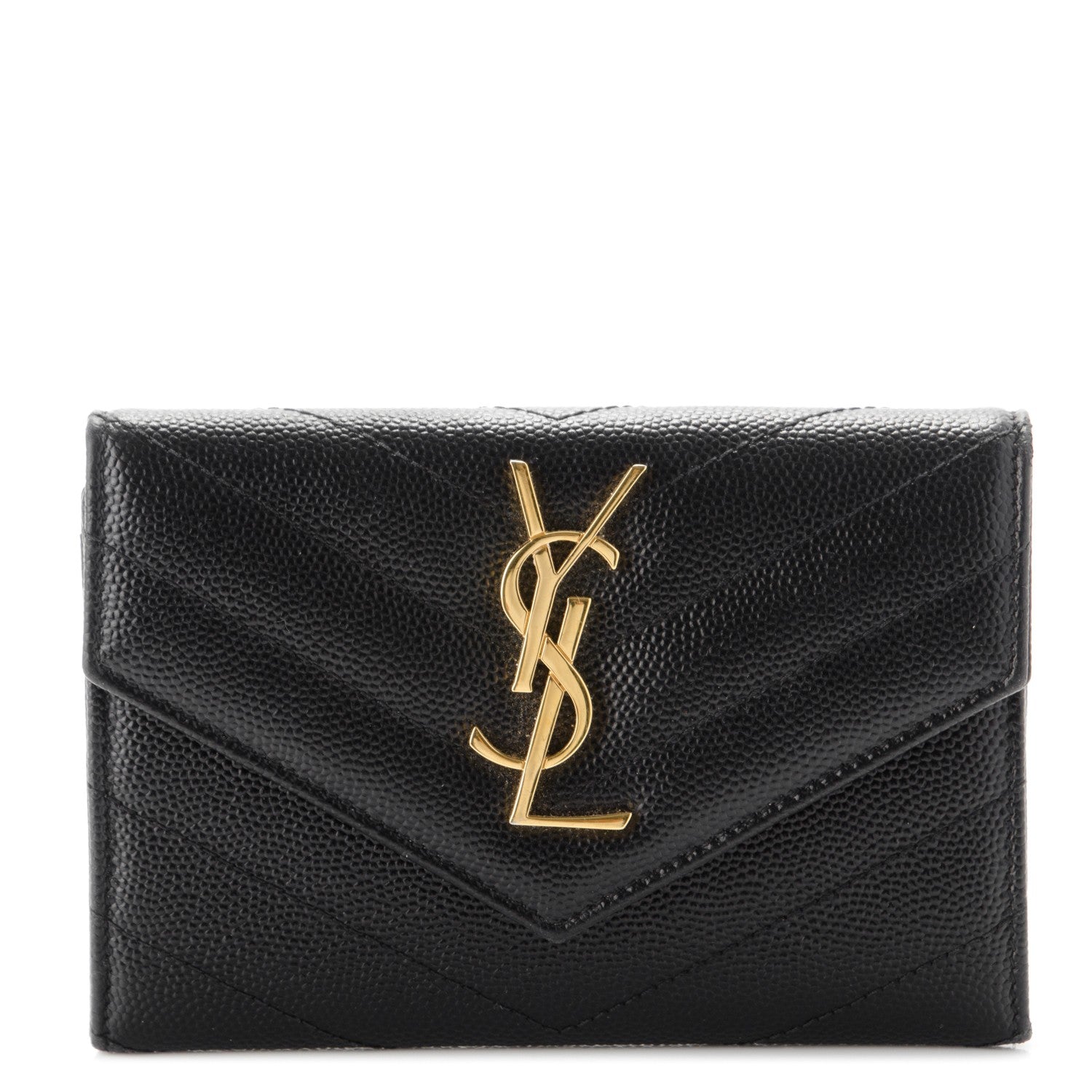 Saint Laurent Grain De Poudre Matelasse Chevron Small Monogram Envelope Wallet Black 1 of 7