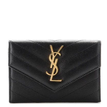 Saint Laurent Grain De Poudre Matelasse Chevron Small Monogram Envelope Wallet Black 1 of 7