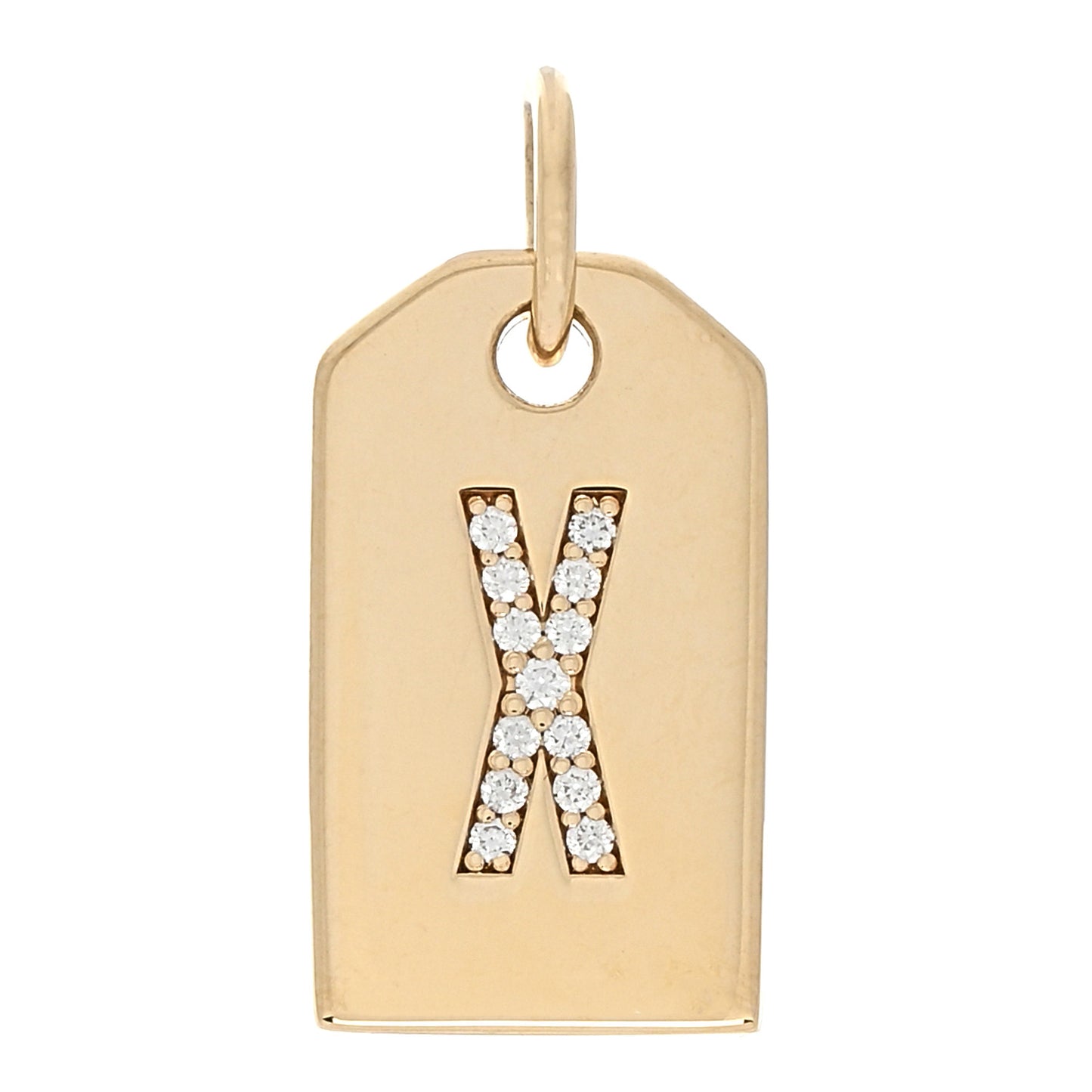 18K Yellow Gold Diamond Tag Letter X Charm