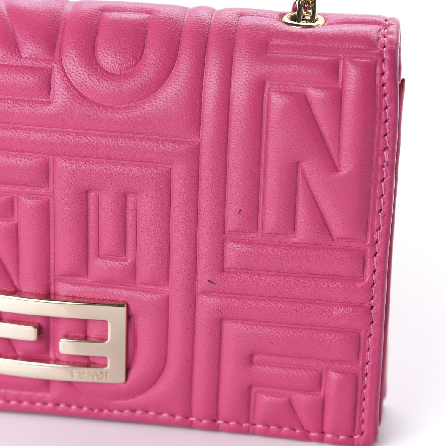 Fendi Nappa Logo Embossed Wallet On Chain Fuxia 12 of 13