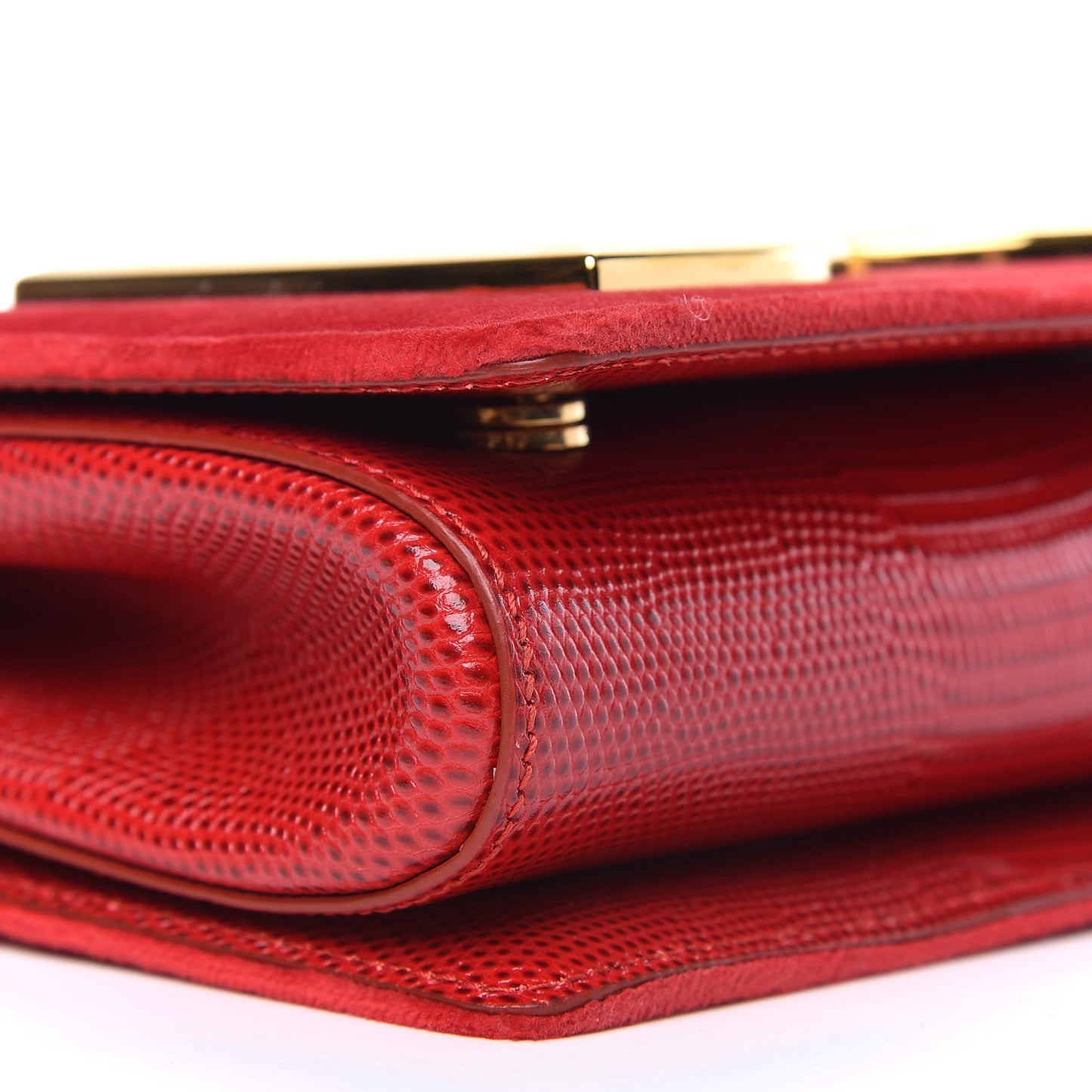 Velvet Lizard Calfskin Embossed DG Shoulder Bag Red