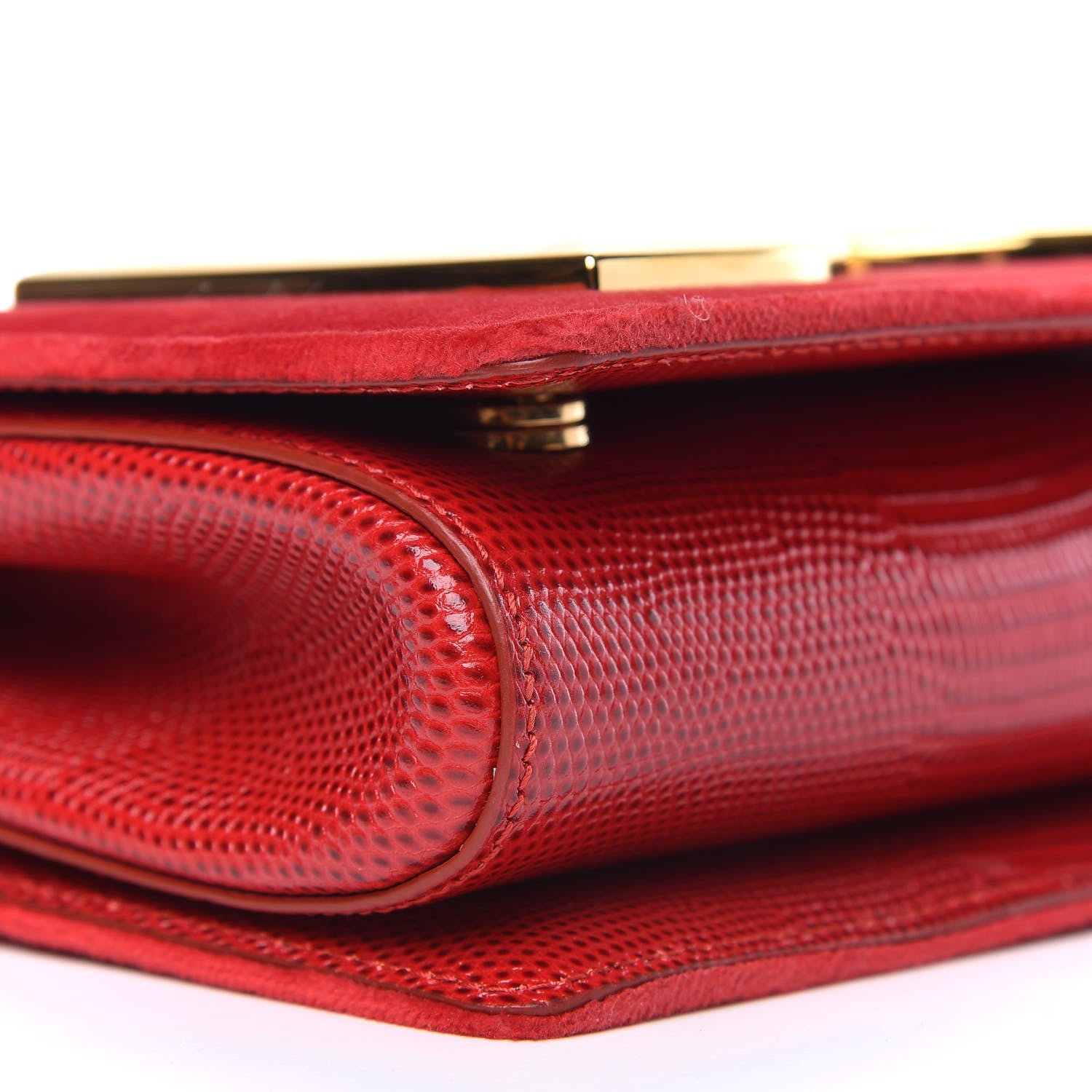 Dolce & Gabbana Velvet Lizard Calfskin Embossed DG Shoulder Bag Red 8 of 9