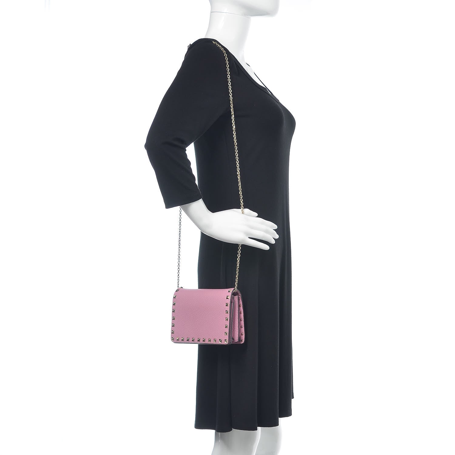 Valentino Garavani Grained Calfskin Rockstud Wallet on Chain Pink 2 of 11