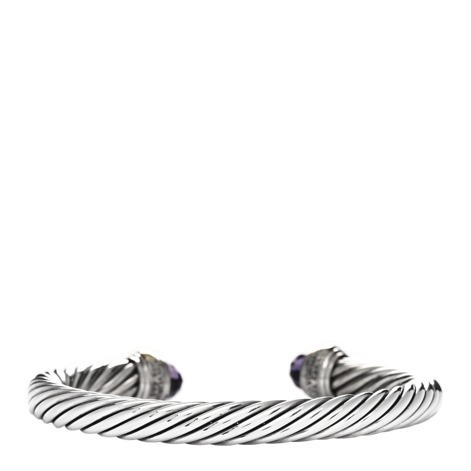 David Yurman Sterling Silver 14K Yellow Gold Amethyst 7mm Cable Classics Bracelet 2 of 3
