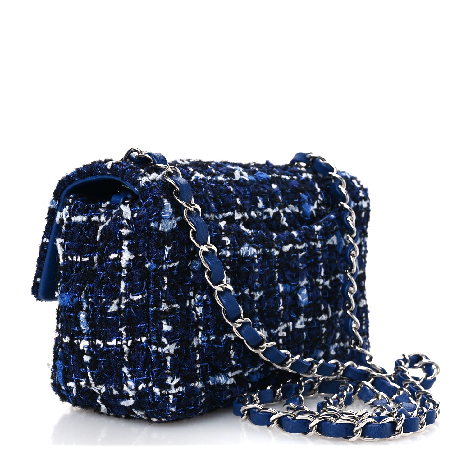 Chanel Tweed Quilted Mini Rectangular Flap Navy Blue Ecru 3 of 11