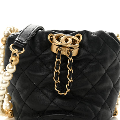 Chanel Calfskin Quilted Pearl Mini About Pearls Drawstring Bucket Bag Black 8 of 11