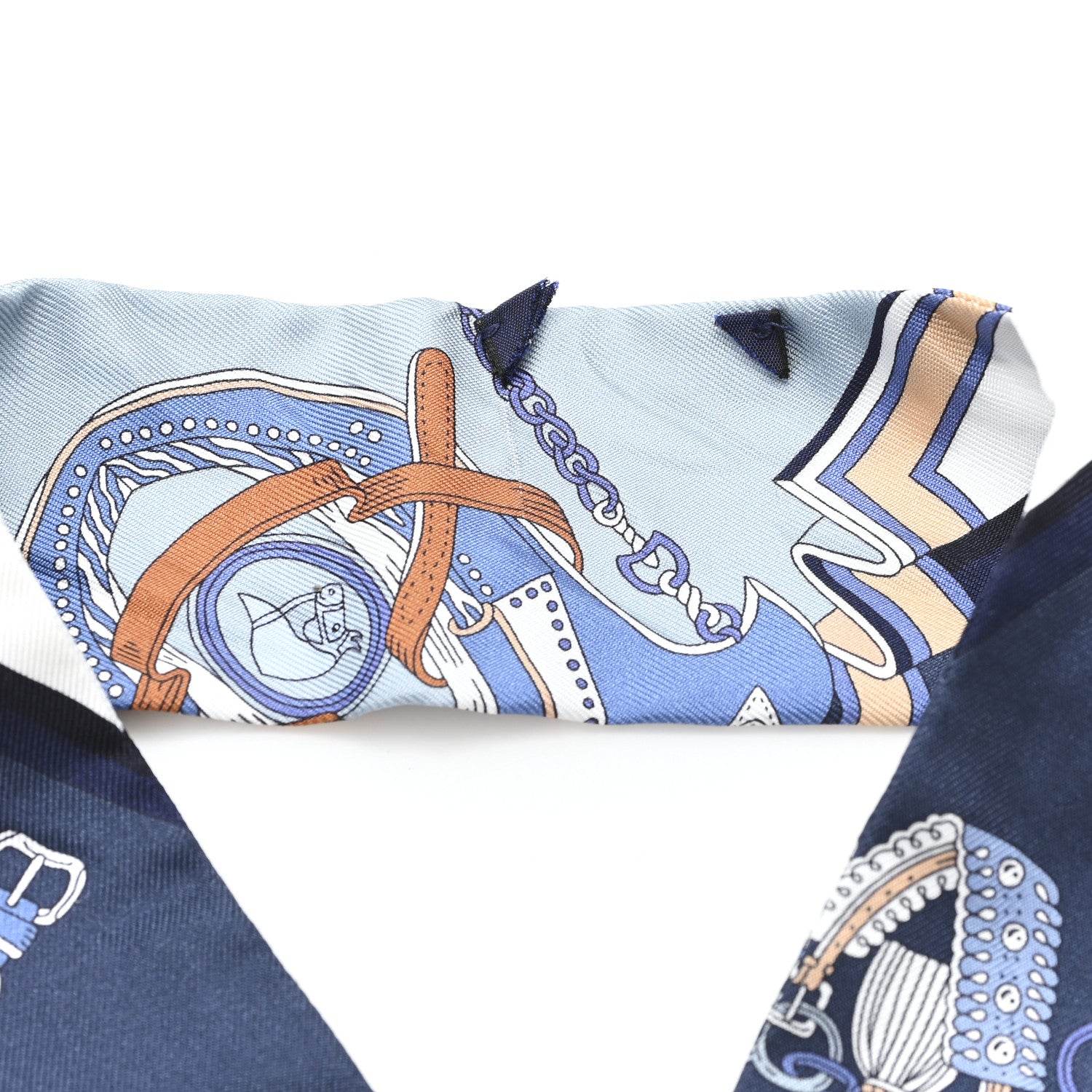 Hermes Silk Bouquets Selliers Twilly Marine Blanc Beige 1838223