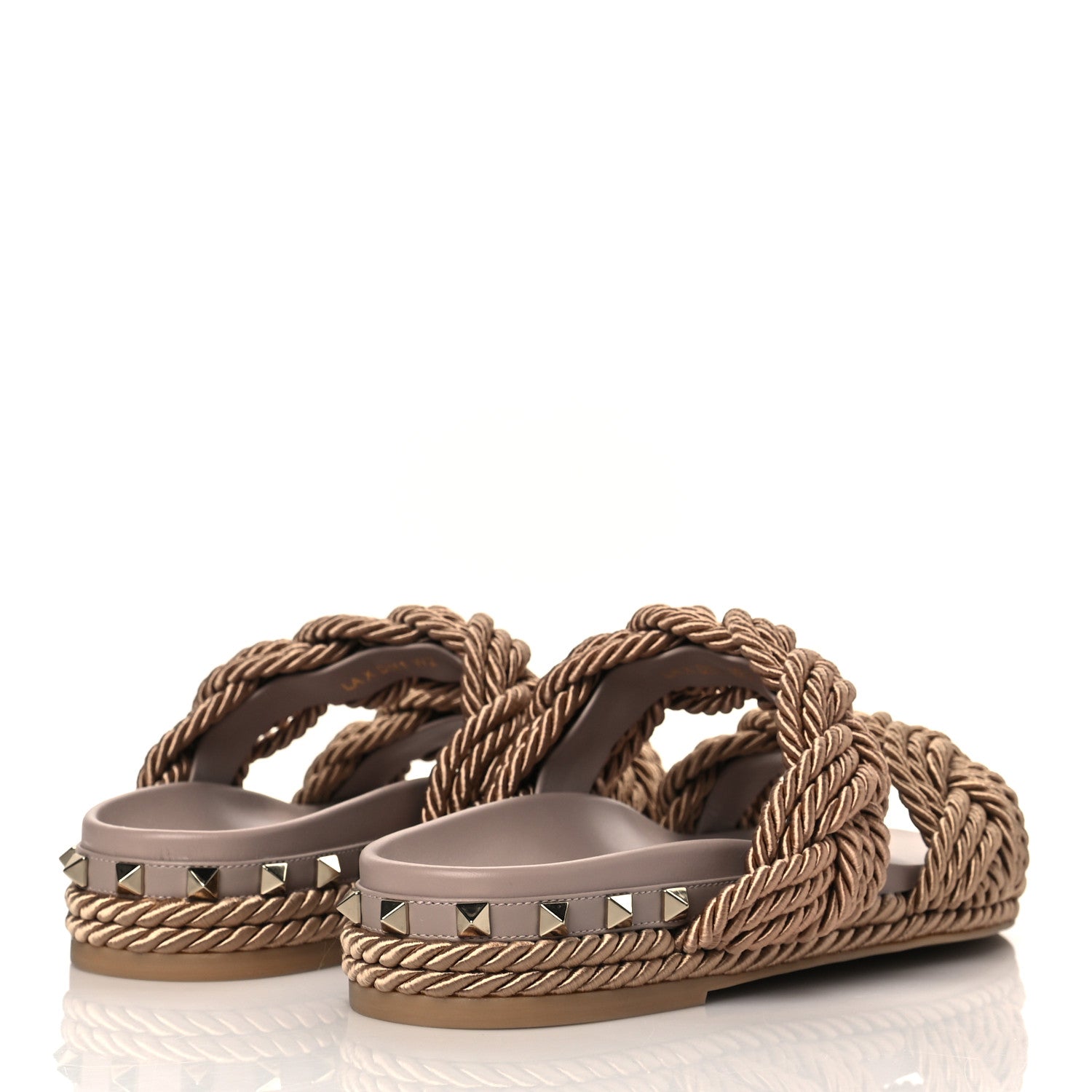 Valentino Garavani Calfskin Silk Woven Rockstud Torchon 5mm Sandals 37 Poudre 4 of 8