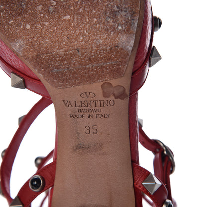 Valentino Garavani Pebbled Calfskin Onyx Rockstud Rolling Ankle Strap 65mm Pumps 35 Rosso Valentino 6 of 7