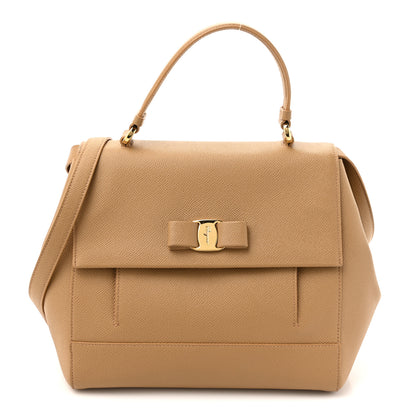 Salvatore Ferragamo Hammered Calfskin Carrie O Shoulder Bag Camel 1 of 11