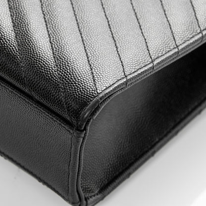 Saint Laurent Grain De Poudre Matelasse Chevron Large Monogram Satchel Black 11 of 11