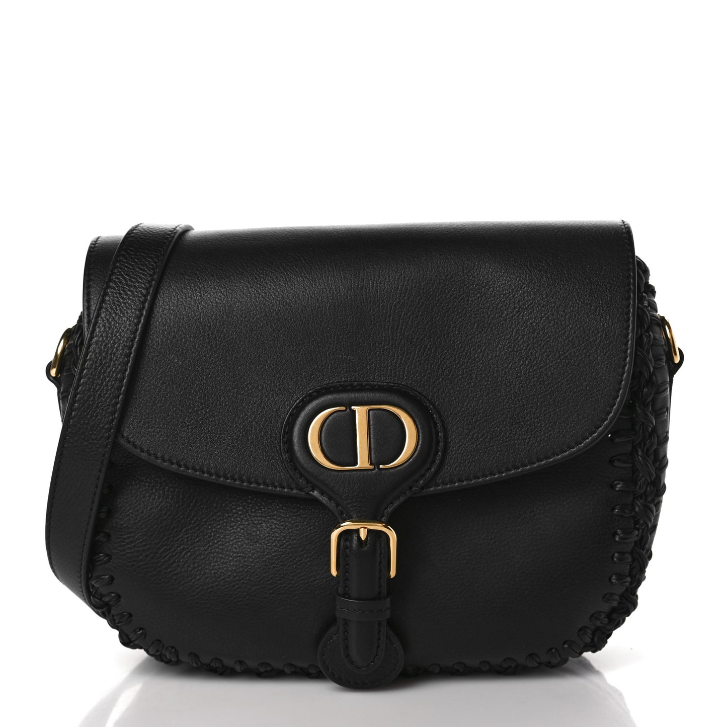 Grained Calfskin Medium Whipstitched Bobby Bag Black