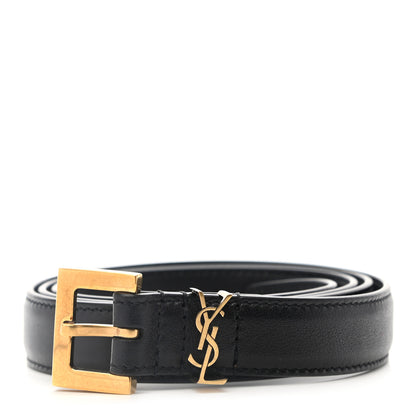 Saint Laurent Smooth Calfskin Monogram Square Buckle Belt 90 36 Black 1 of 7
