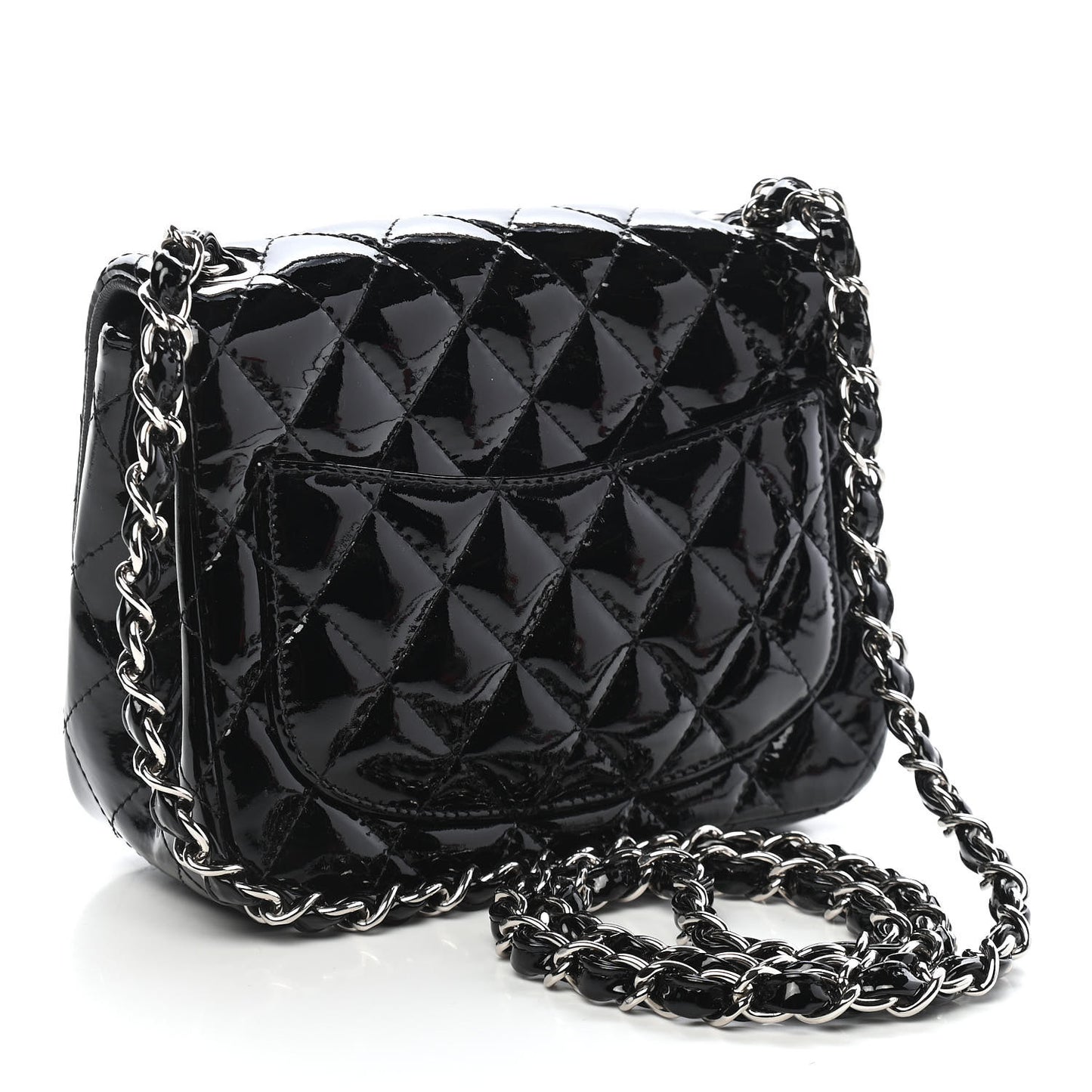Patent Calfskin Quilted Mini Square Flap Black