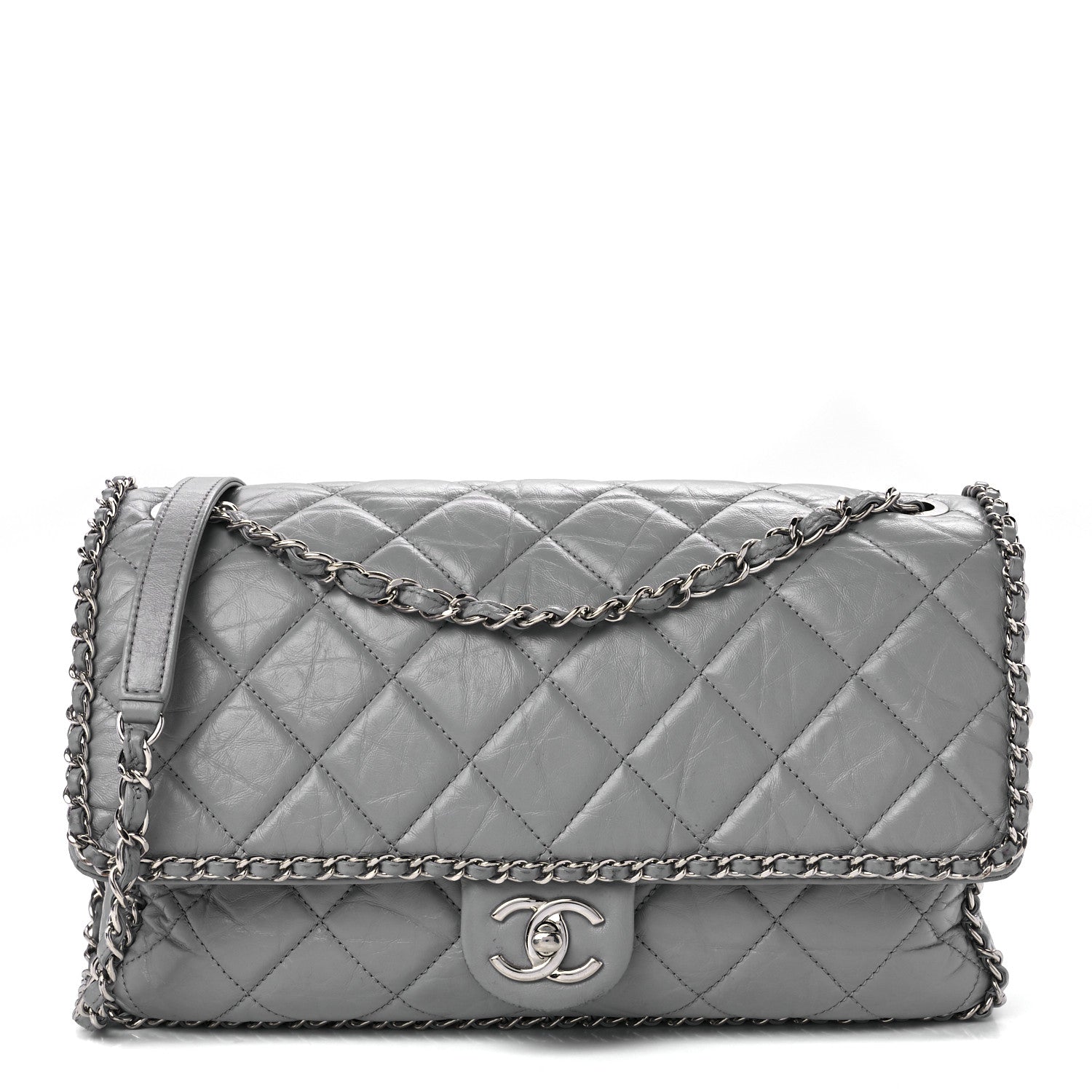 Chanel Crumpled Calfskin Large Chain All Over Flap Grey 1 of 11