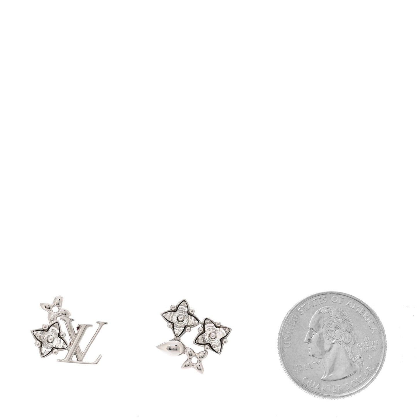 Metal Crystal LV Flower Earrings Silver