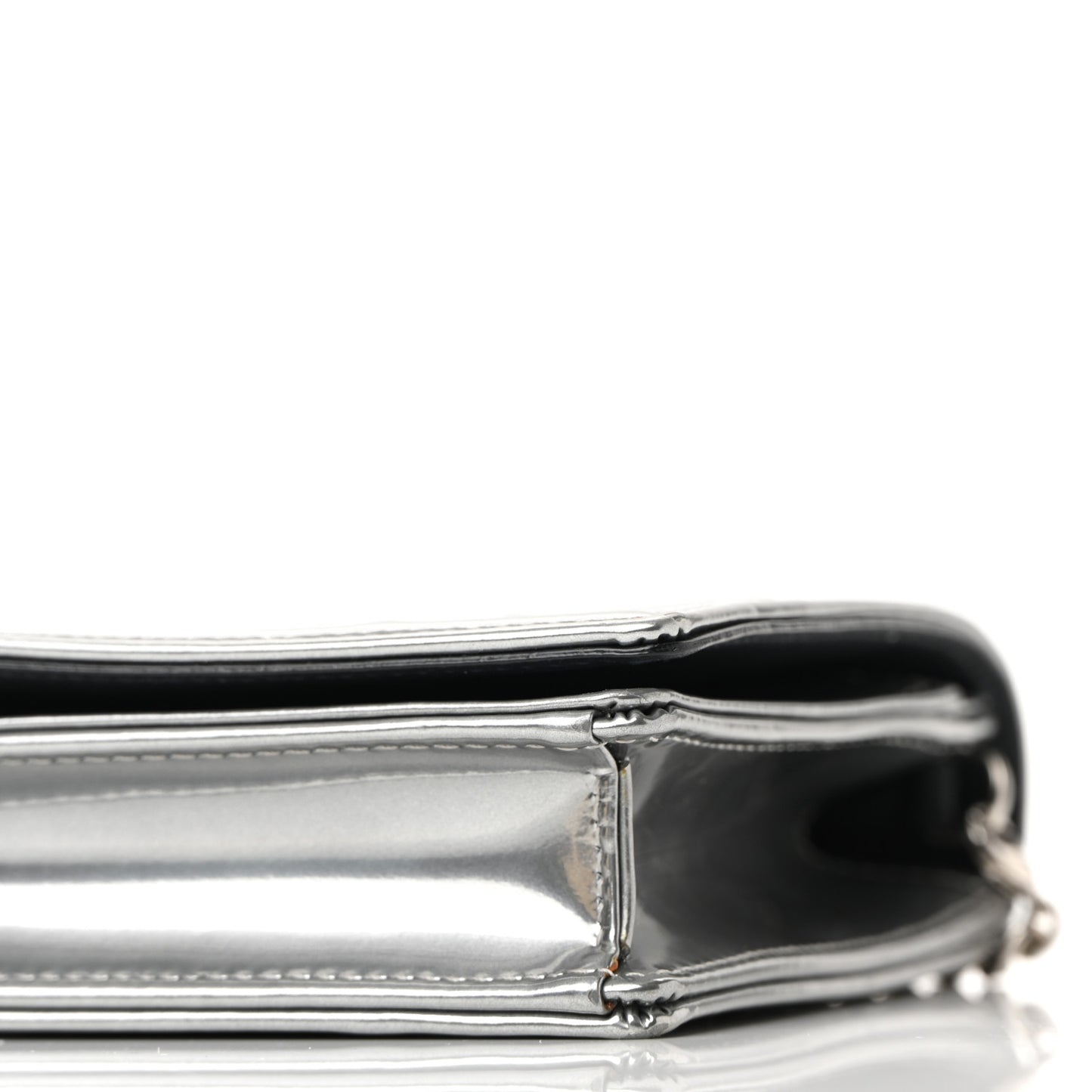 Metallic Patent Micro-Cannage Diorama Wallet on Chain Pouch Silver