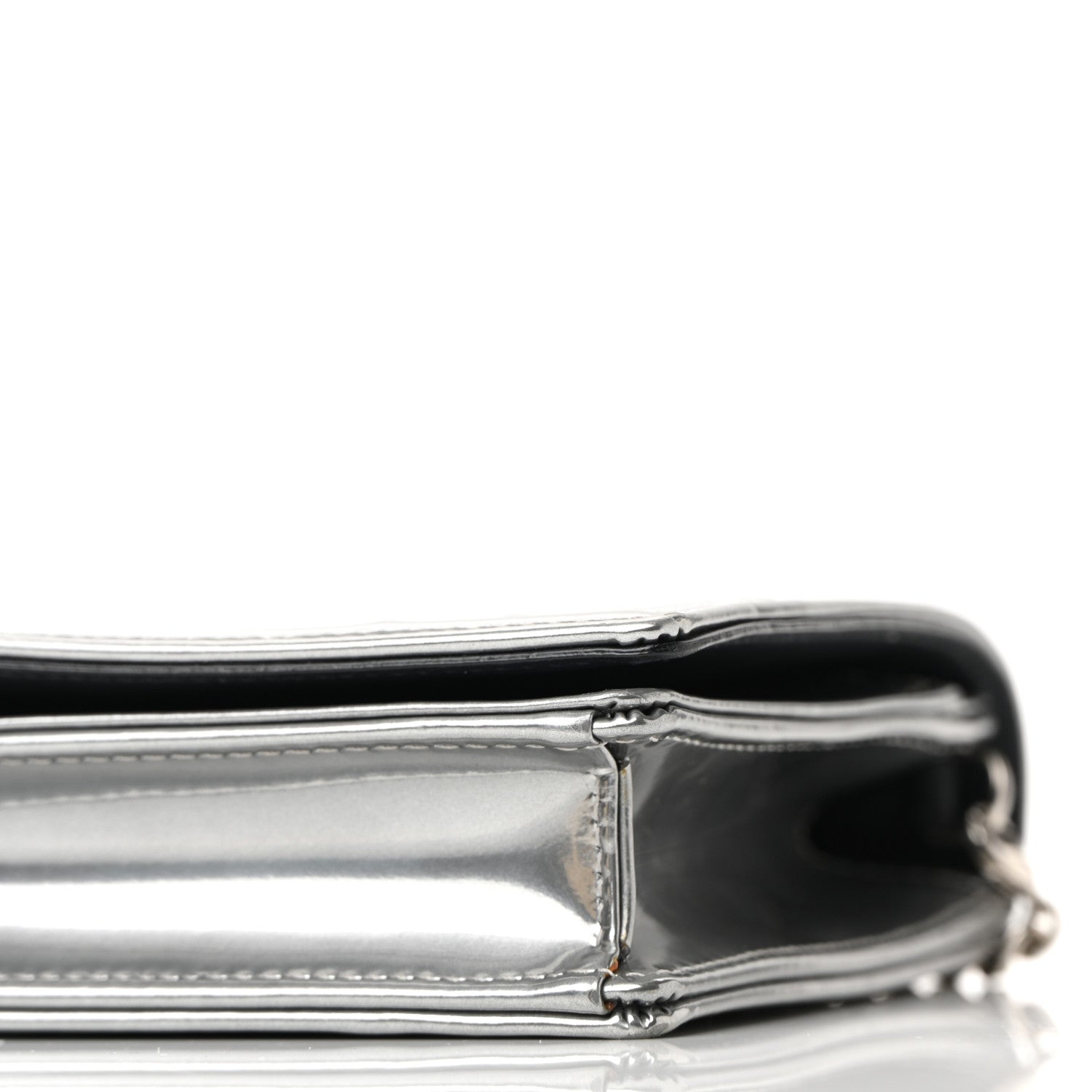 Christian Dior Metallic Patent Micro-Cannage Diorama Wallet on Chain Pouch Silver 9 of 9