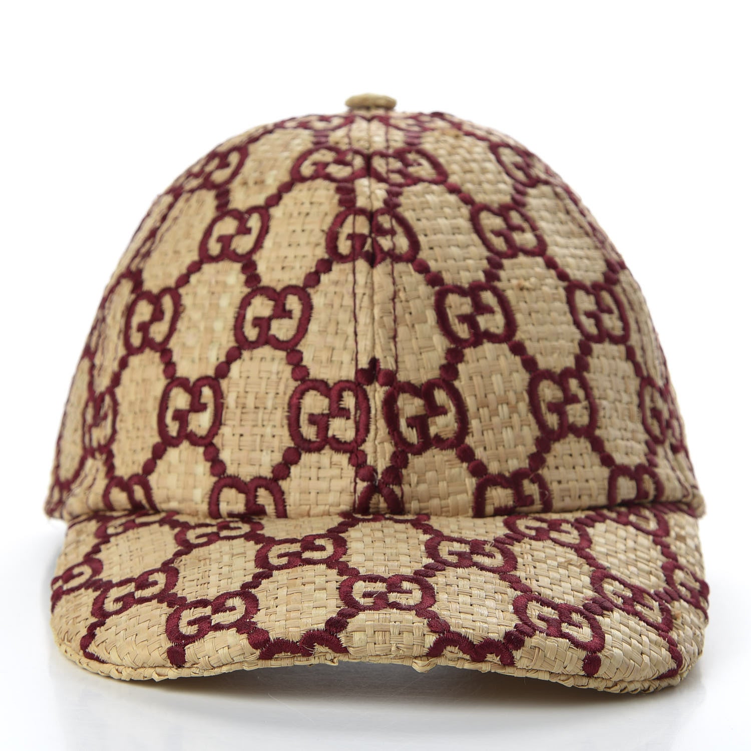 Gucci Raffia GG Monogram Elaphe Embroidered Aisha Baseball Hat M Ivory Bordeaux 3 of 8