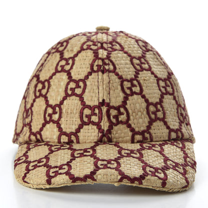 Gucci Raffia GG Monogram Elaphe Embroidered Aisha Baseball Hat M Ivory Bordeaux 3 of 8