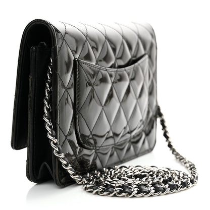 Chanel Striated Patent Quilted Wallet on Chain WOC Black 3 of 12
