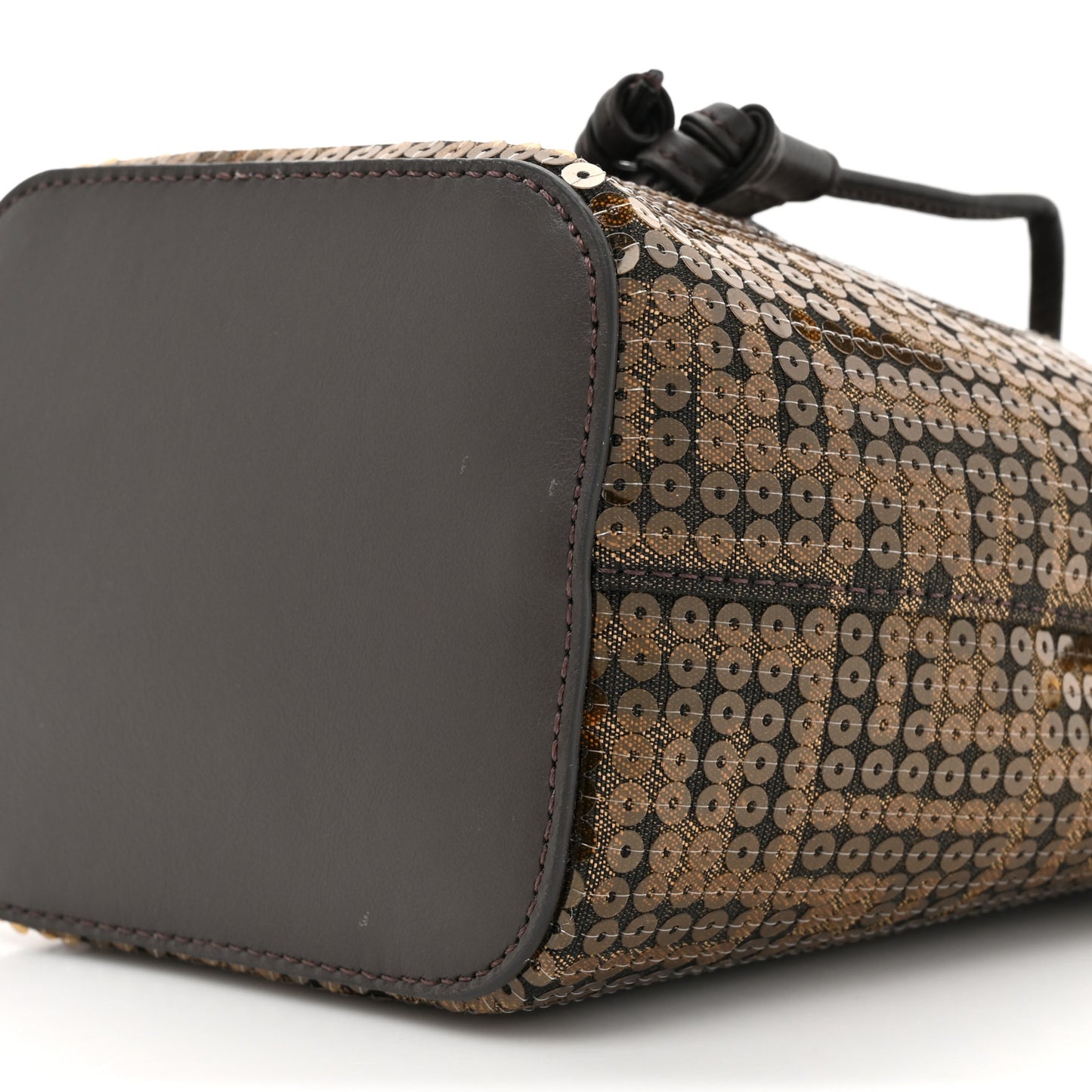 Fabric Jacquard Paillettes Vitello Seta FF 1974 Embroidered Mini Mon Tresor Bucket Bag Tobacco Moro