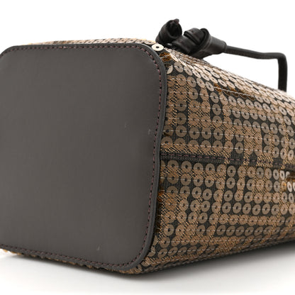 Fendi Fabric Jacquard Paillettes Vitello Seta FF 1974 Embroidered Mini Mon Tresor Bucket Bag Tobacco Moro 9 of 11