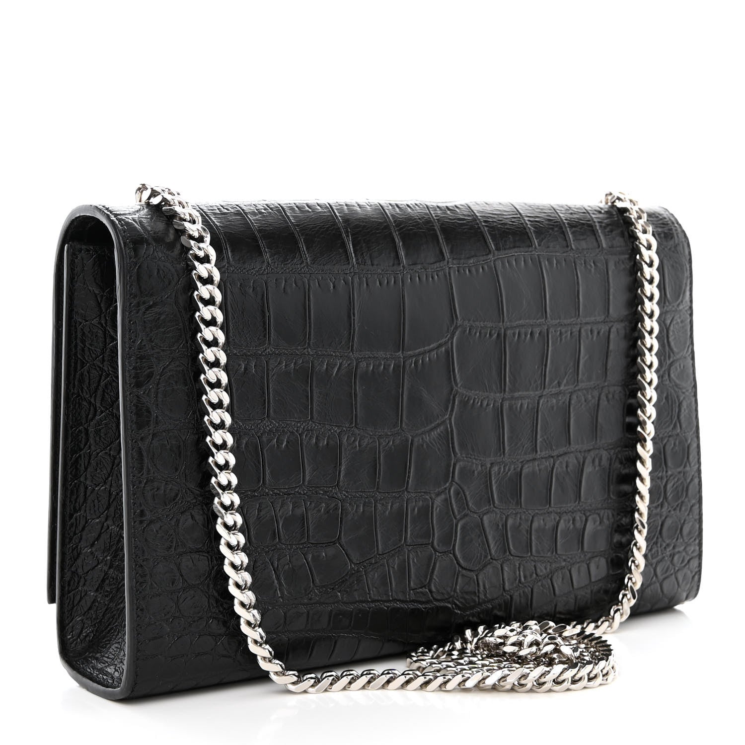 Saint Laurent Calfskin Crocodile Embossed Medium Classic Monogram Kate Tassel Satchel Black 3 of 10