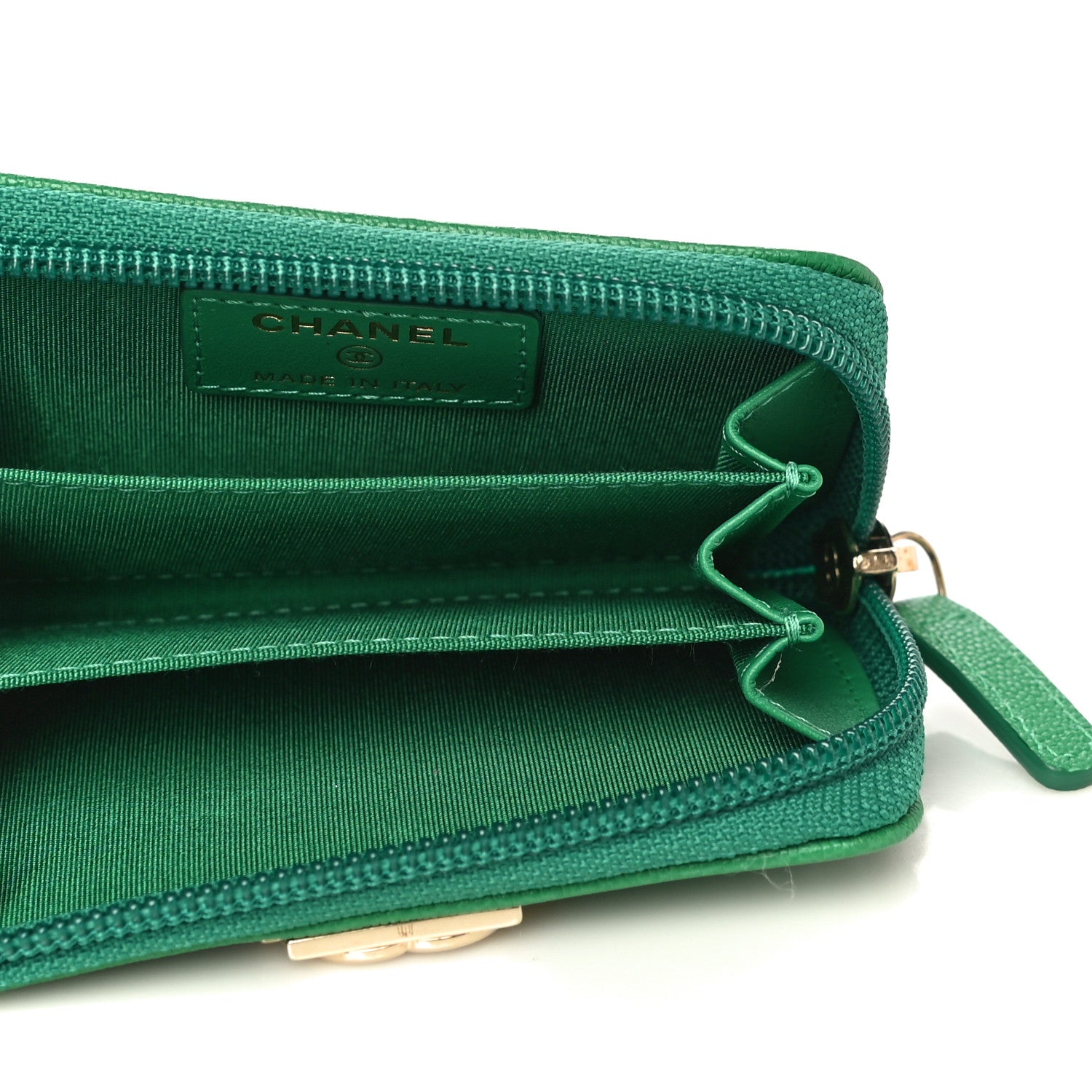 Chanel Caviar Quilted Boy Zip Around Coin Purse Wallet Green 5 of 11