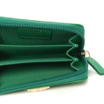 Chanel Caviar Quilted Boy Zip Around Coin Purse Wallet Green 5 of 11