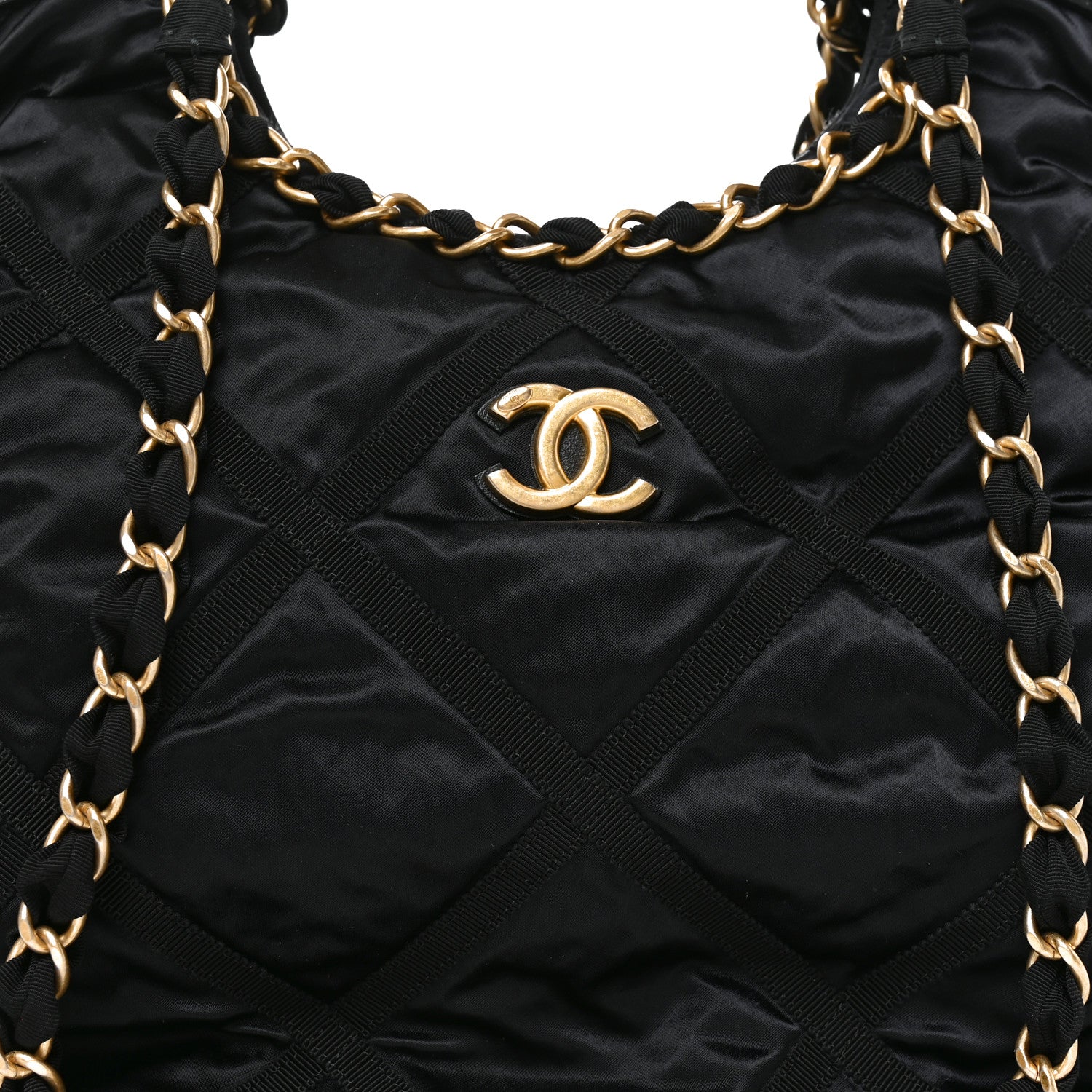 Chanel Nylon Grosgrain Quilted Lifestyle Shopping Tote Black 8 of 10