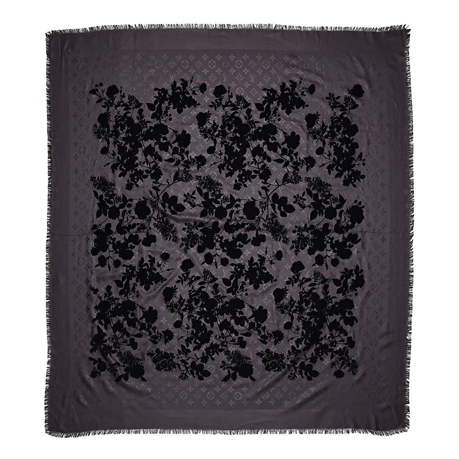 Louis Vuitton Wool Silk Monogram Poetic Shawl Grey Black 1 of 6