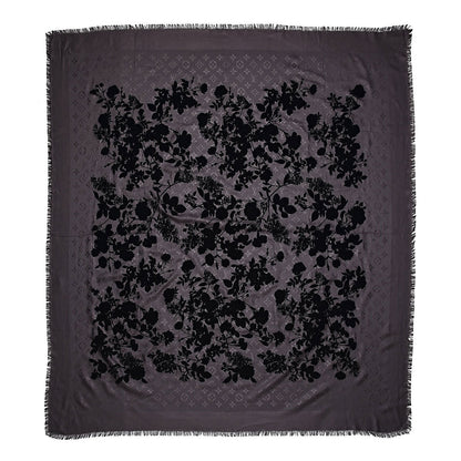 Louis Vuitton Wool Silk Monogram Poetic Shawl Grey Black 1 of 6