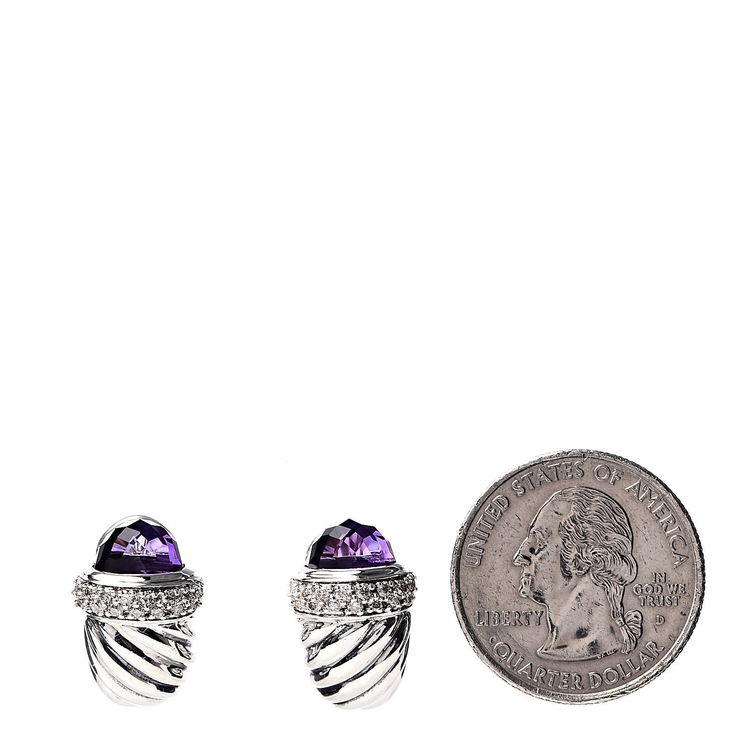David Yurman Sterling Silver Diamond Amethyst Shrimp Earrings 2 of 4