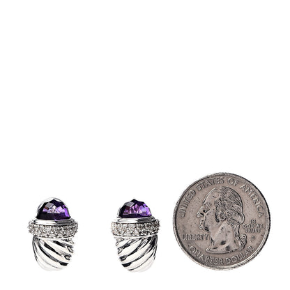 David Yurman Sterling Silver Diamond Amethyst Shrimp Earrings 2 of 4