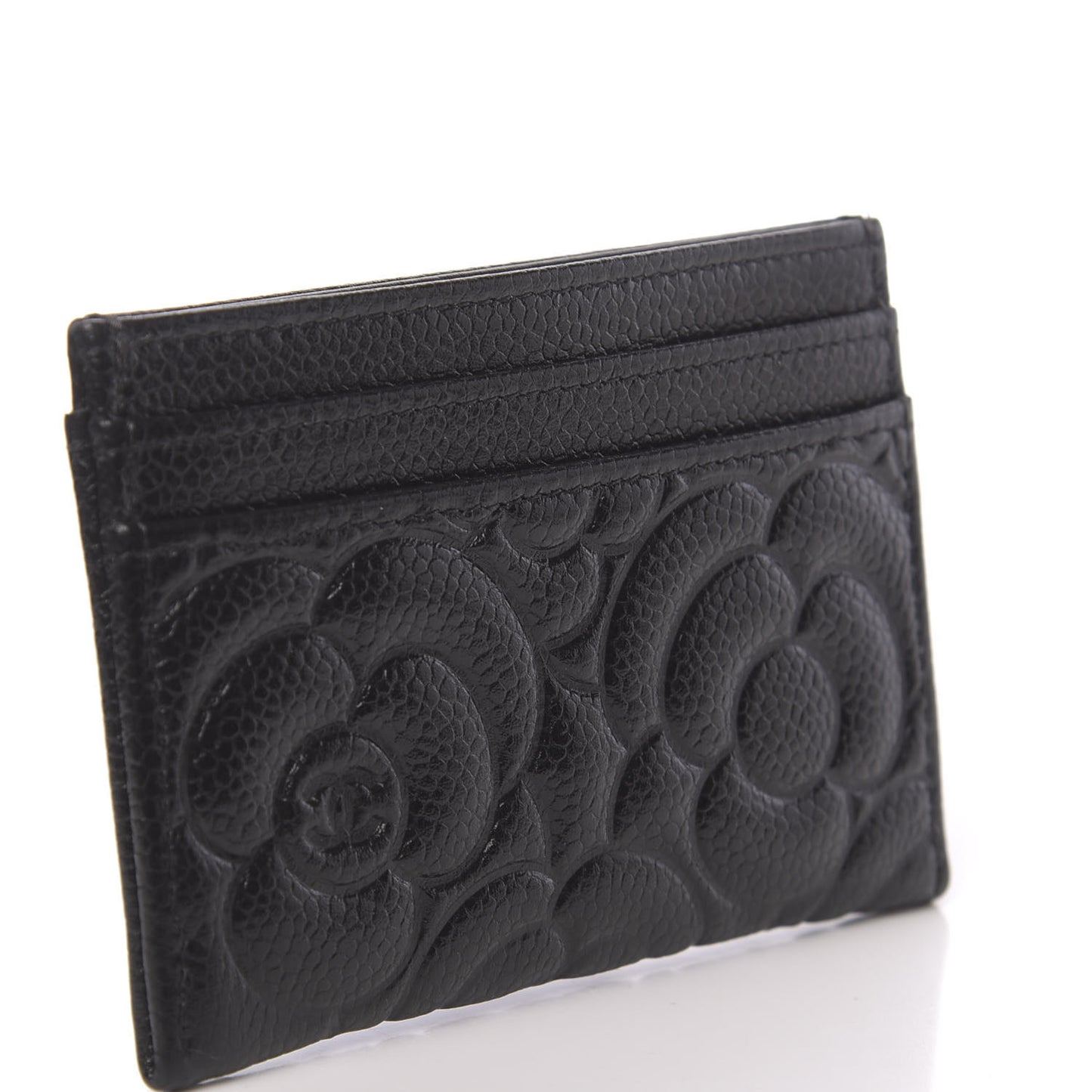 Caviar Camellia Embossed Card Holder Black