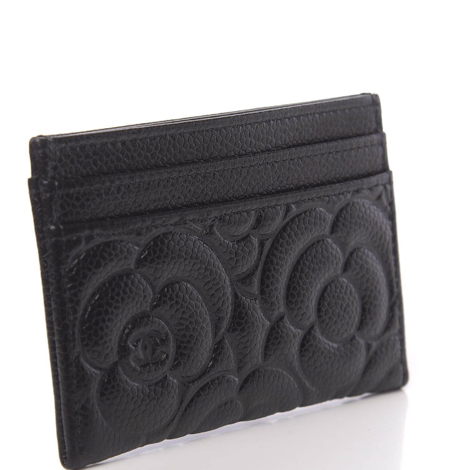 Chanel Caviar Camellia Embossed Card Holder Black 3 of 9