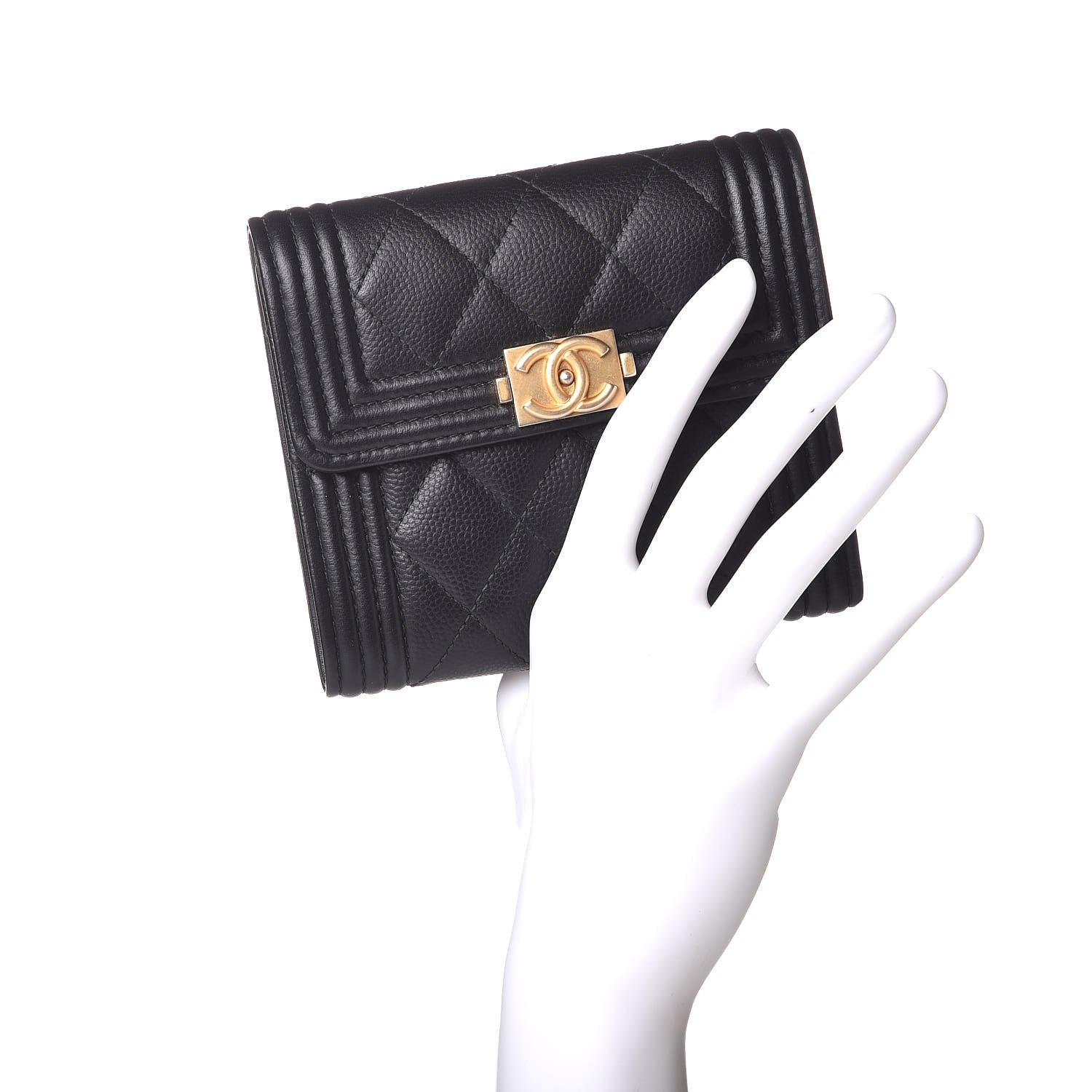 Chanel Caviar Quilted Compact Boy Wallet Black 2 of 9