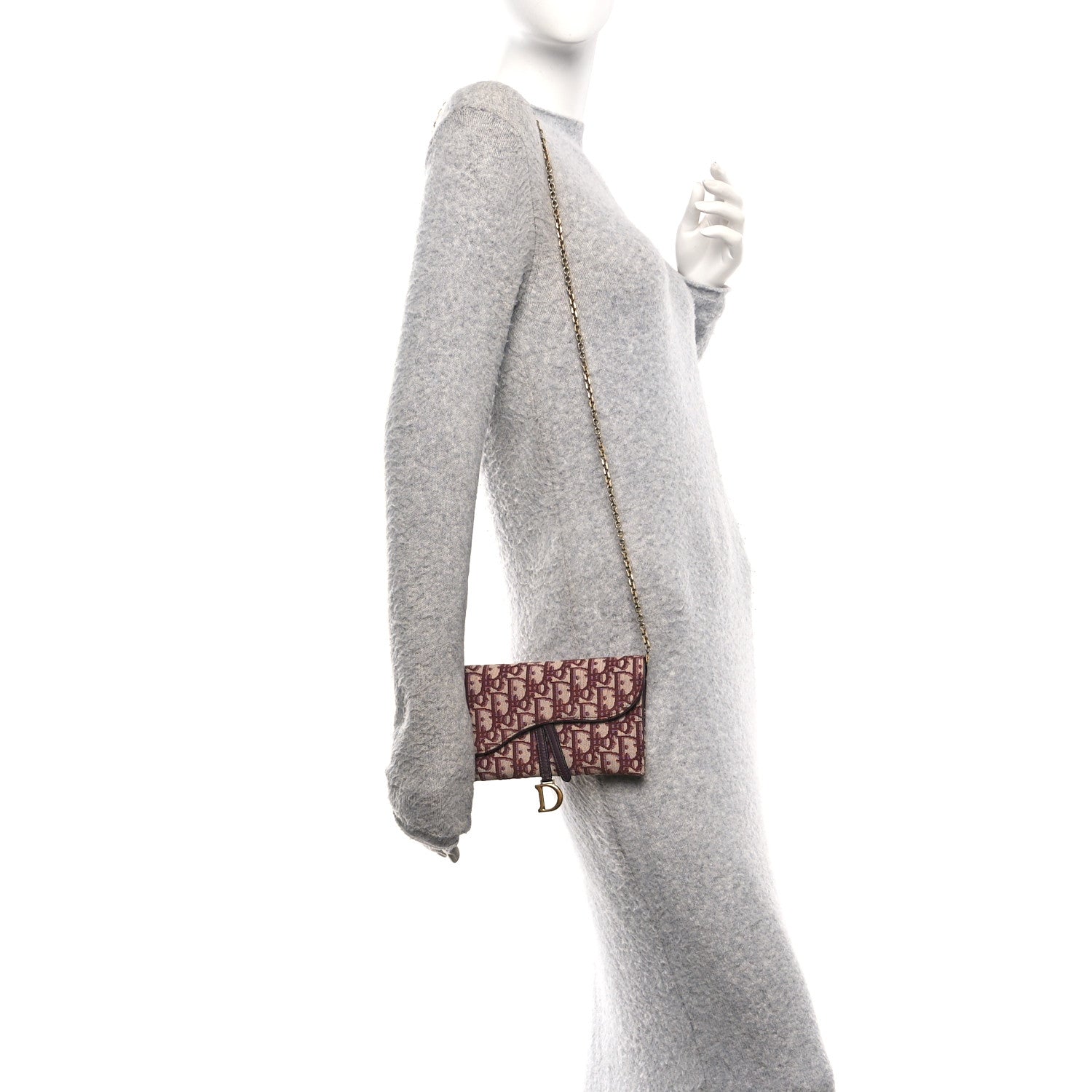 Christian Dior Oblique Saddle Chain Long Wallet Bordeaux 1825988