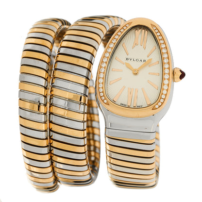 Bulgari Stainless Steel 18K Rose Gold Diamond Bezel 35mm Serpenti Tubogas Double Spiral Quartz Watch 1 of 5