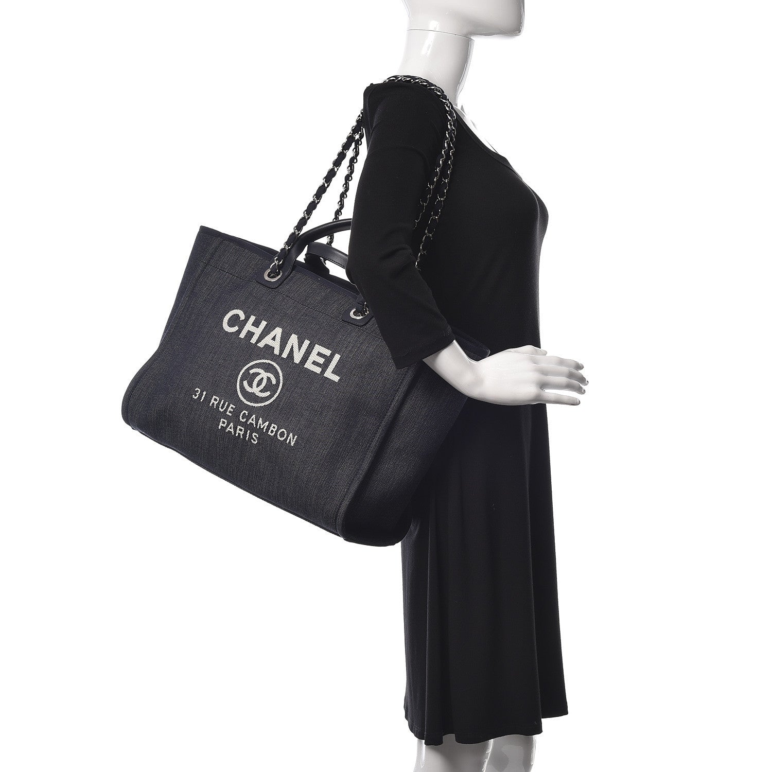 Chanel Denim Large Deauville Tote Dark Blue 2 of 11