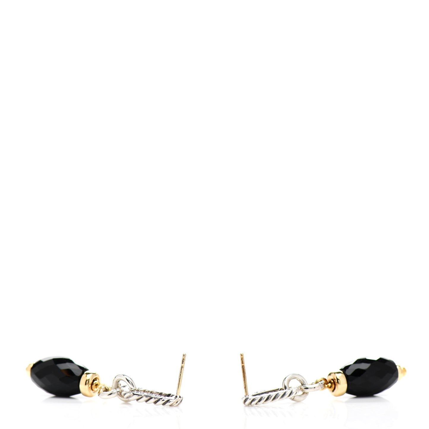 Sterling Silver 18K Yellow Gold Black Onyx Bijoux Drop Earrings