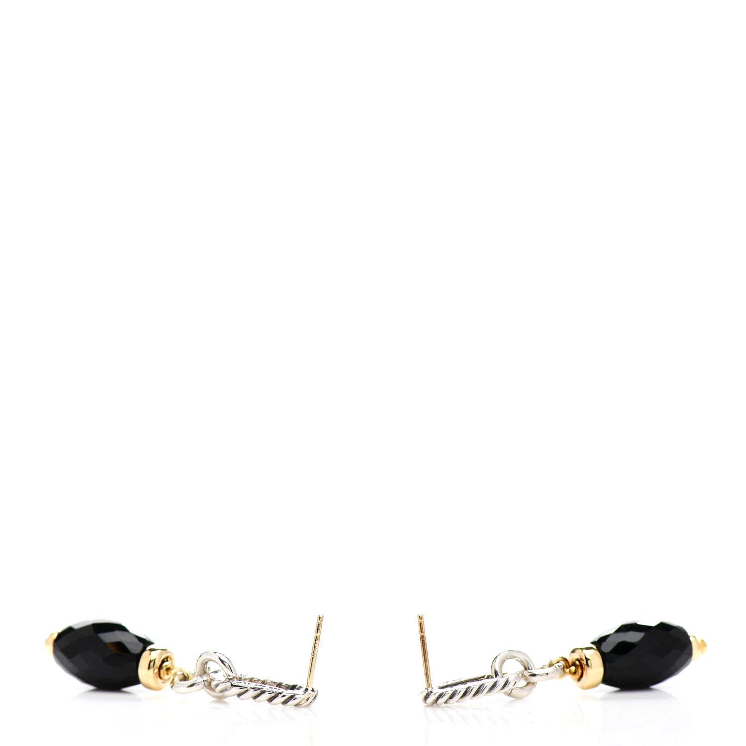 David Yurman Sterling Silver 18K Yellow Gold Black Onyx Bijoux Drop Earrings 3 of 4