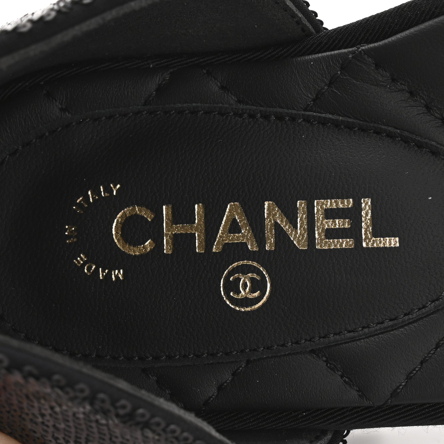 Chanel Sequin Grosgrain CC Cap Toe Ankle Flat 37.5 Black 8 of 9