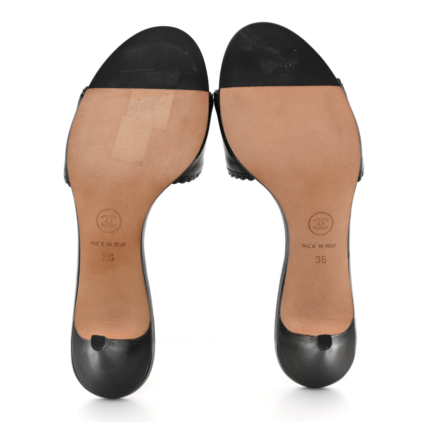 Calfskin Stitched CC Mule Sandals 36 Black