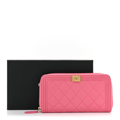 Chanel Lambskin Quilted Boy Zip Around Wallet Pink 18 of 18