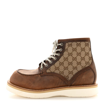 Gucci Garrett Calfskin Monogram Mens Ala Boots 10.5 Beige Ebony Cuir 1 of 10