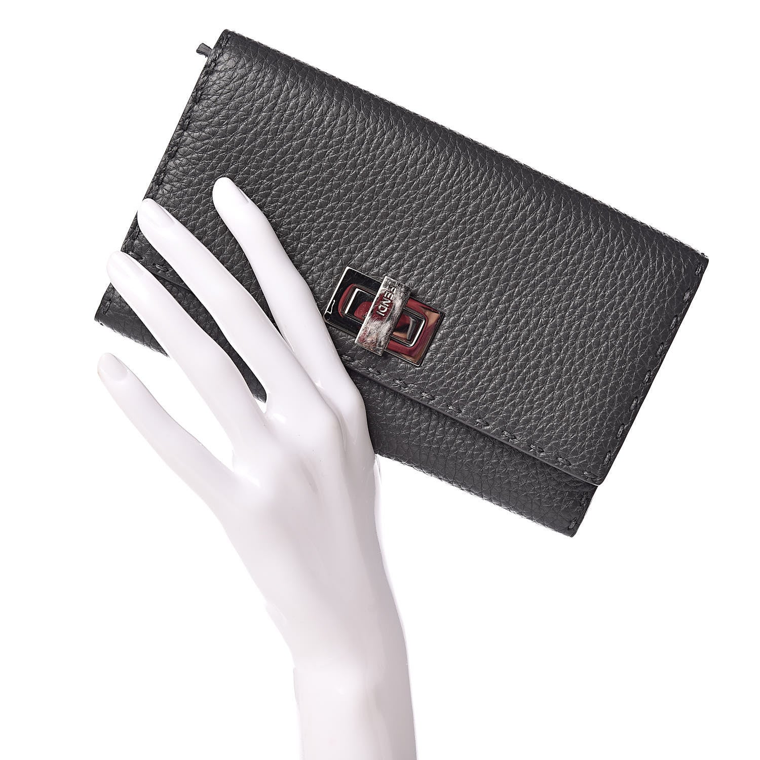 Fendi Cuoio Romano Selleria Peekaboo Continental Wallet Asfalto 2 of 10