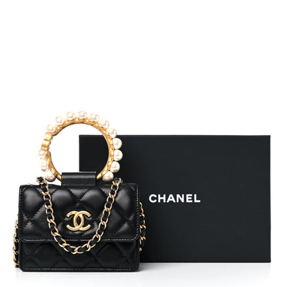 Chanel Lambskin Quilted Pearl Crown Clutch With Chain Black 13 of 13